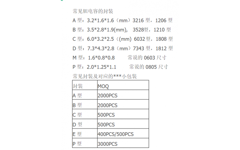 AVX钽电容封装信息